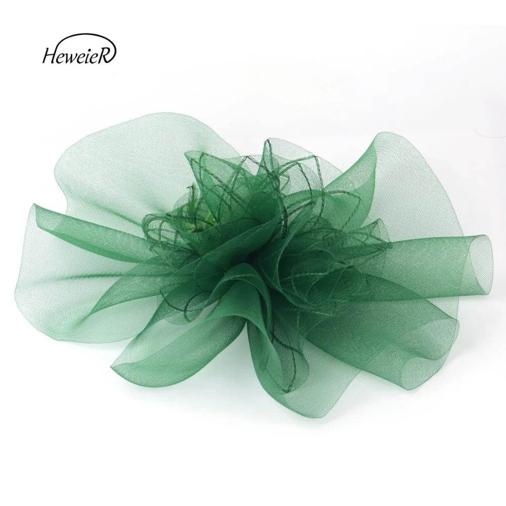 Женская шляпка Вуалетка с крупными сетчатыми цветами зеленая зажимом для волос