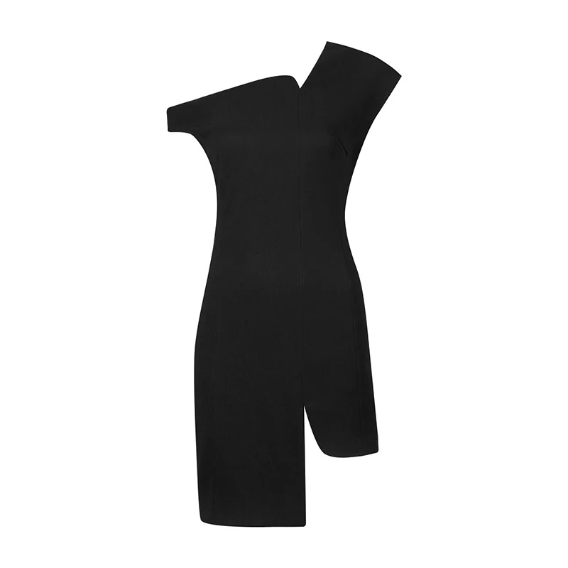 INDRESSME женское облегающее вечернее платье Asmmetrical женское платье на одно плечо Vestidos Новая мода - Цвет: Черный