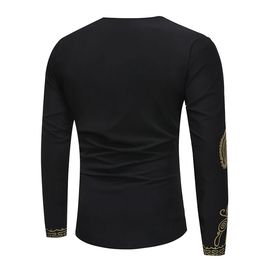 New Men's Casual Top Printed with African Turkish Ethnic Tshirt For Men Fashion Long Sleeve V-neck T-shirt Clothes | Мужская одежда