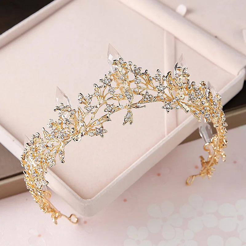 Барокко Золотой Кристалл сверкающая свадебная корона тиара женские выпускные