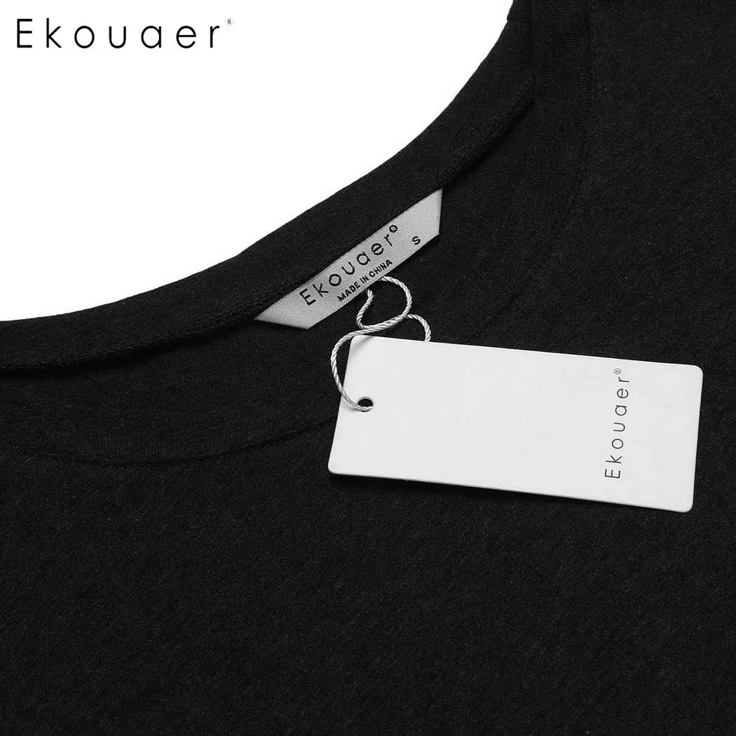 Ekouaer для мужчин Длинные рукава хлопок ночное белье базовый с круглым вырезом короткий рукав сплошной рубашки для мальчиков s пижамы мягкие свободные домашняя одежда