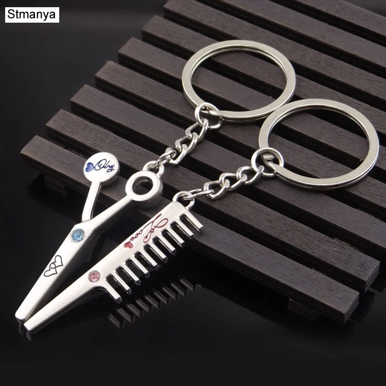 

2 pcs Fashionable Scissors and Comb Key Ring Keyfob Couples Romantic Keychain Car Key Chain For Lover's Day Gift 17233