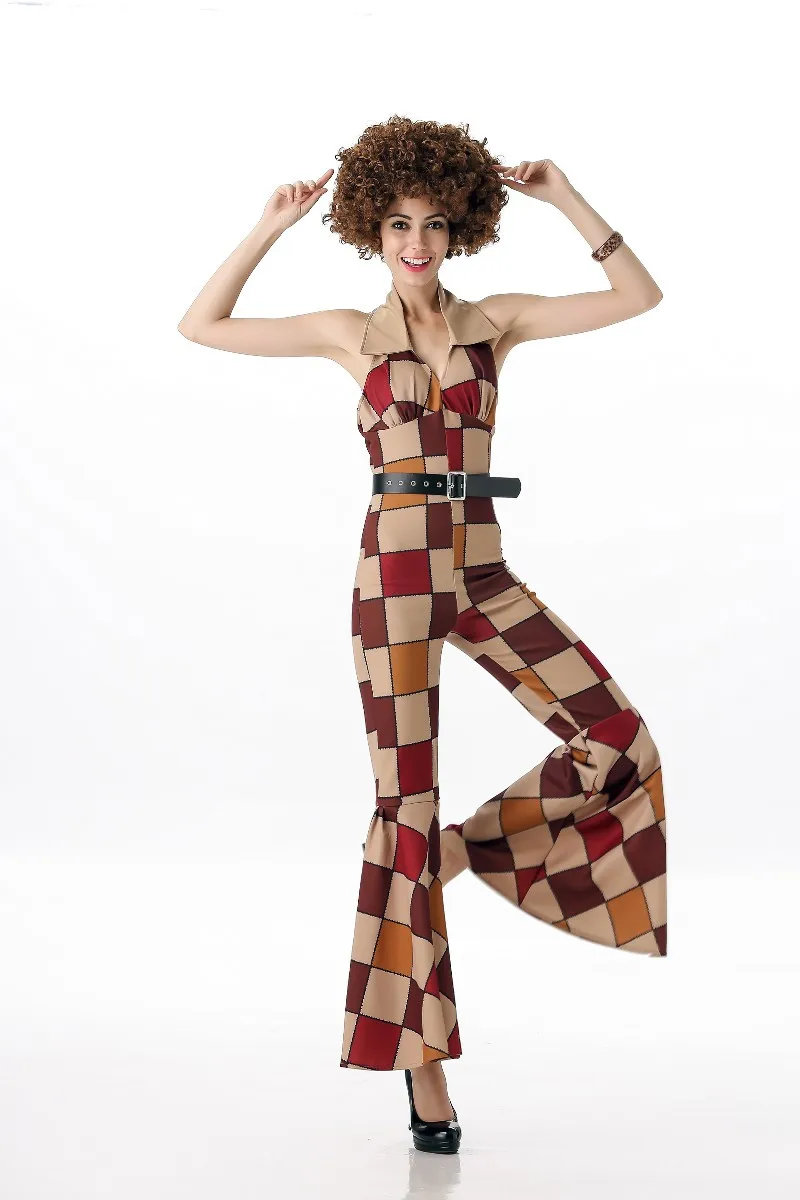 Women's 60's 70's Disco Diva Jumpsuit Costume Halloween Carnival Party Fancy Dress