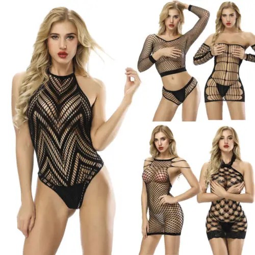 Women's Sexy Lingerie Fishnet Sleepwear Body Stocking Thigh High Lace Bodysuit Solid Teddies | Тематическая одежда и