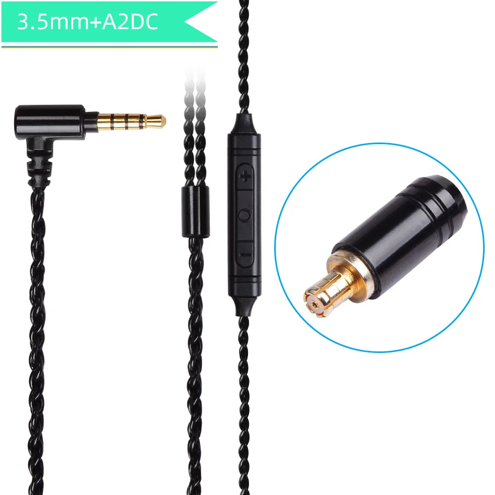 Black 3.5mm A2DC FDBRO 3,5 мм с микрофоном кабель для наушников Посеребренная Проводная гарнитура MMCX 2pin A2DC кабель для наушников SE215 SE425 SE535 LS70 - Цвет: Black 3.5mm A2DC