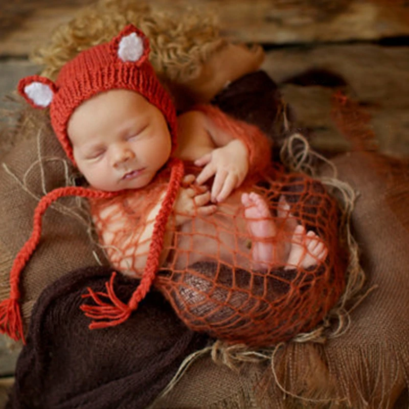 Детский реквизит для фотосъемки новорожденных милая детская шапка с лисой