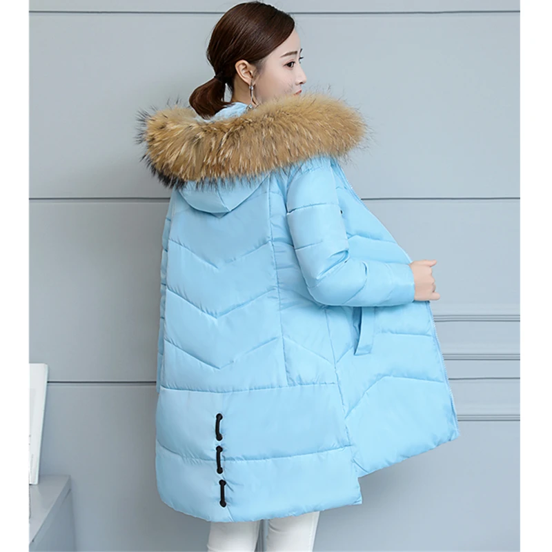 Parka Women 2020 Winter Red Jacket Long Coat Plus size Big Fur Collar Hooded Down Female Cotton Padded Coats | Женская одежда