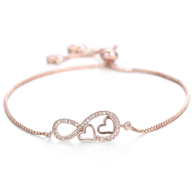 Pipitree романтическое Двойное сердце браслет влюбленных Для женщин Мода Forever Love CZ Бесконечность Браслеты и браслеты ювелирные изделия