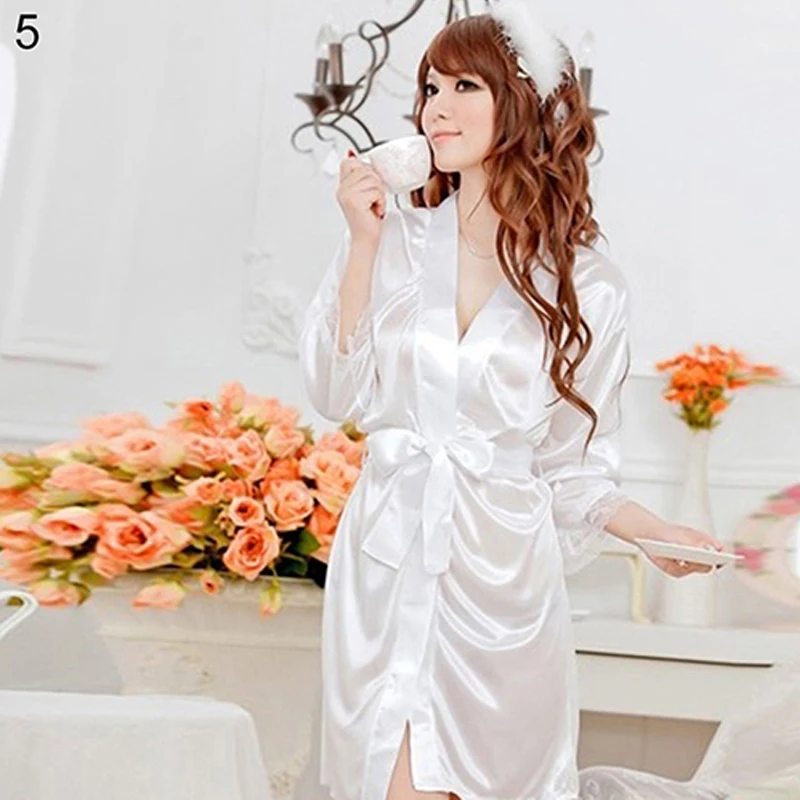 Женский сексуальный однотонный халат из искусственного шелка короткий одежда