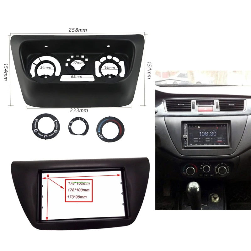 

2Din Car fascia frame AC Control Accessories Panel + Car Radio Fascia fit for Mitsubishi Lancer IX 2006 Plate Frame Mount Kit