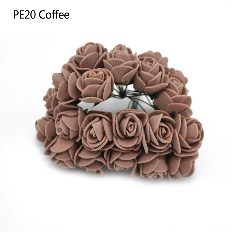 144pcs coffee 144 шт красный Мини-цветок розы, Декоративные искусственные из ПЭ пены, букет роз, Свадебный декор, цветок Тедди, сделай сам, ремесло - Цвет: 144pcs coffee