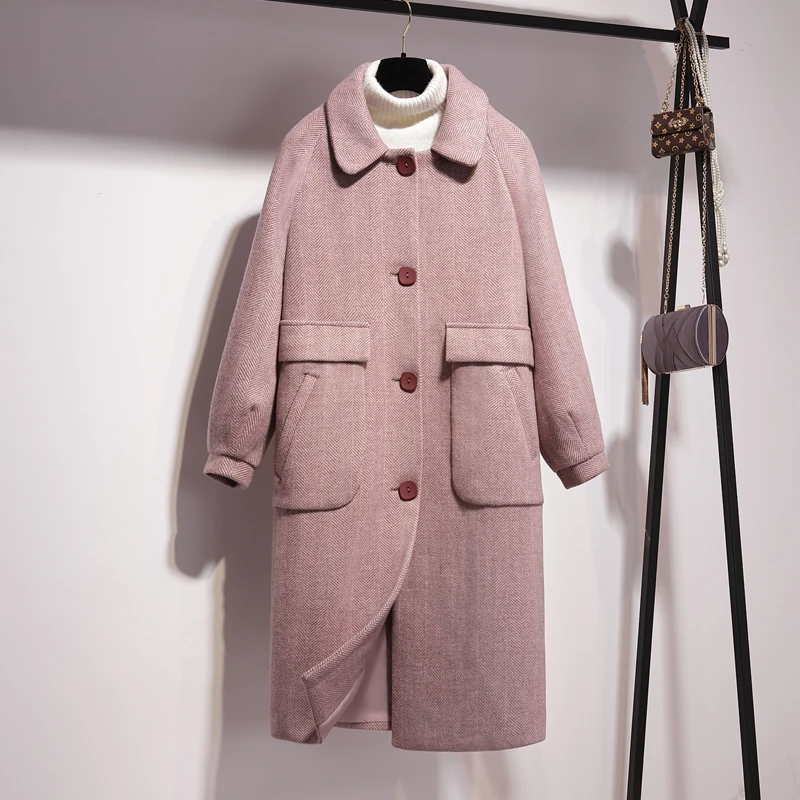 Winter 2018 New Korean Wool Outerwear Long Loose Woollen Overcoat Female Single Breasted Wide-waisted Women Coat Spring | Женская одежда