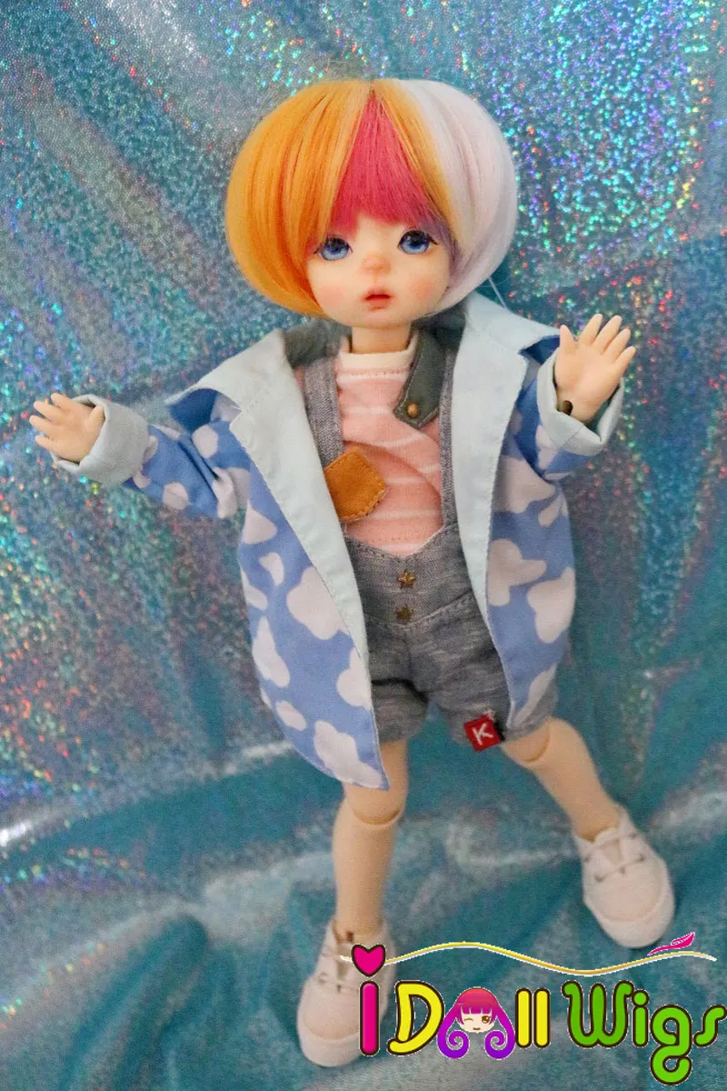 

High temperature synthetic cute beautiful purple pink white yellow blended short bob 1/3 bjd doll wig accessories