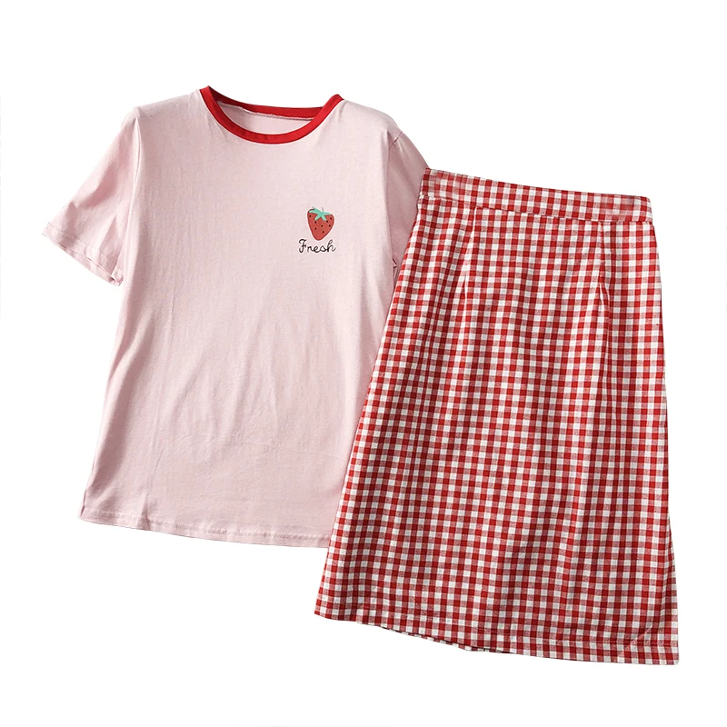 Женский комплект из топа и юбки с вышивкой в виде клубники | Женская одежда