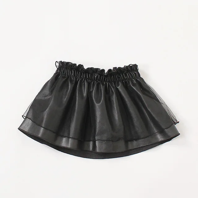 K06594Black Babyinstar/Новинка г.; юбка для девочек; однотонная кожаная юбка с оборками; Одежда для маленьких детей; повседневные юбки для маленьких девочек - Цвет: K06594Black