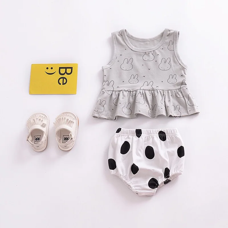 Летняя майка с принтом кролика для маленьких девочек мягкий хлопковый младенцев