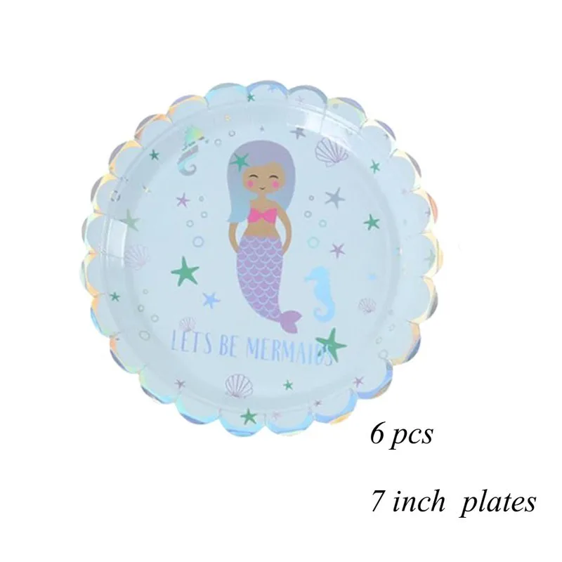 6pcs 7inch plate 1 комплект Русалка Вечерние одноразовые бумажные столовые приборы фиолетовый номер воздушные шары настольные украшения для детей день рождения свадебные принадлежности - Цвет: 6pcs 7inch plate