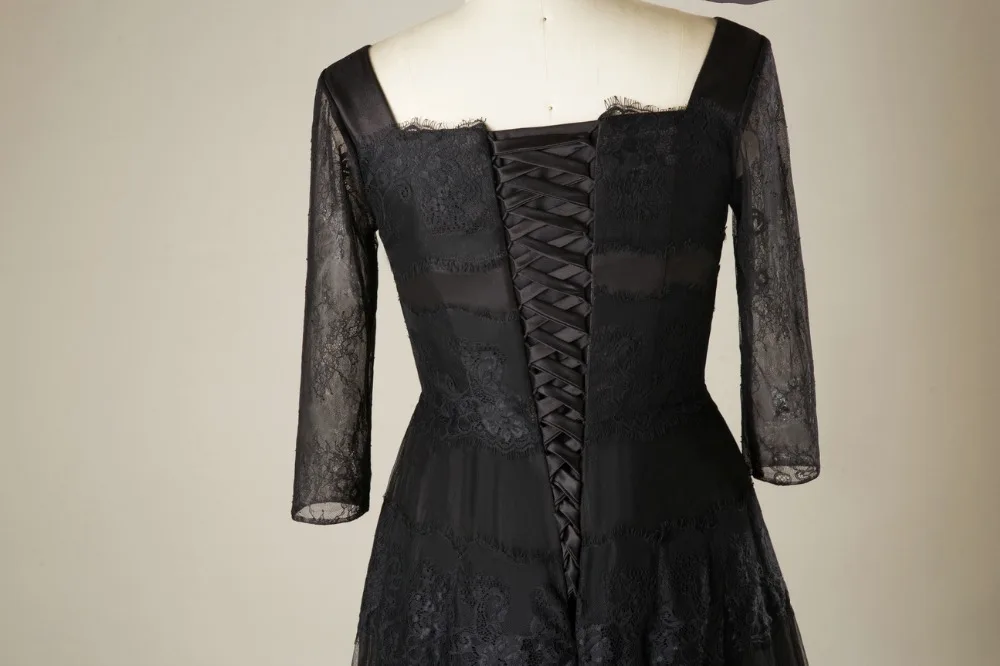 JaneVini Vestidos Plus Size Mother Of The Bride Dresses A Line Black Lace Tea-Length Vintage Long Evening Gowns For Wedding 2018 | Свадьбы и