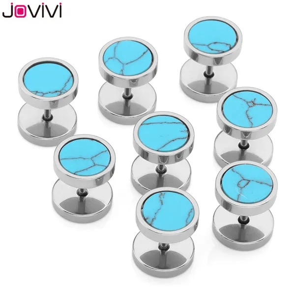 4 Pairs Silver 2 Jovivi, новинка, для мужчин и женщин, нержавеющая сталь+ натуральные камни, штанга, серьги-гвоздики, ювелирное изделие, обманщик, обманщик, иллюзия, беруши - Окраска металла: 4 Pairs Silver 2
