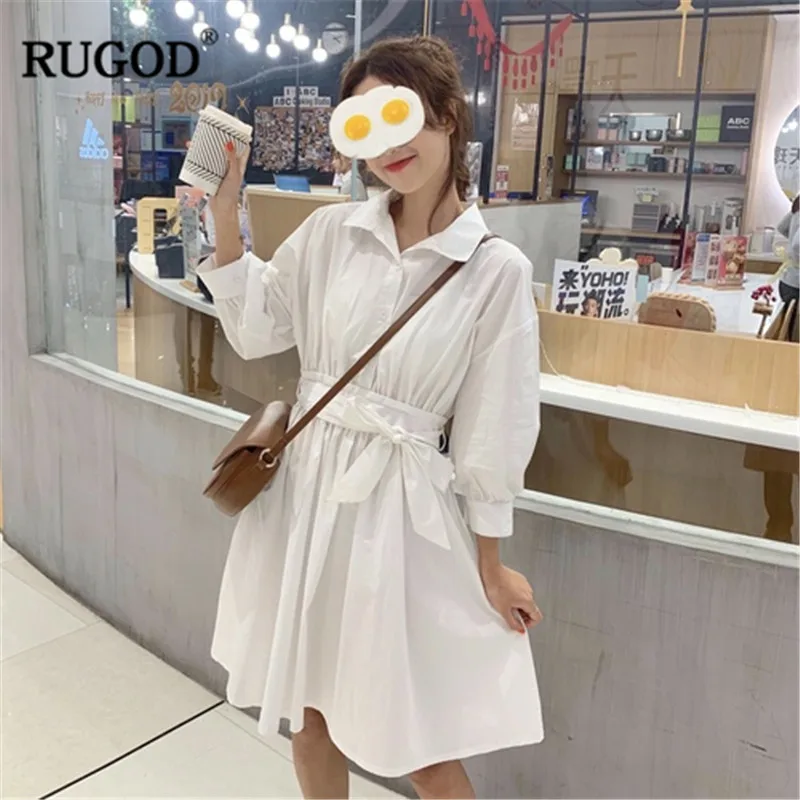 Женское платье RUGOD 2020 однотонное приталенное с отложным воротником длинными