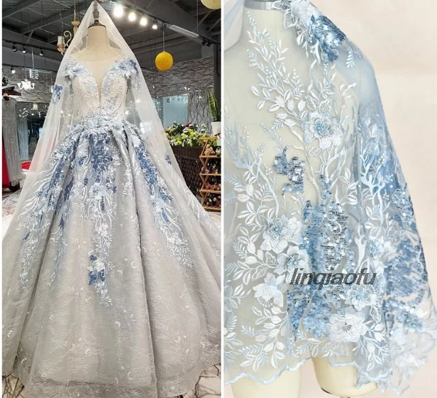 Multicolor three-dimensional sequin embroidery lace fabric wedding dress Hanfu handmade diy accessories materials | Дом и сад