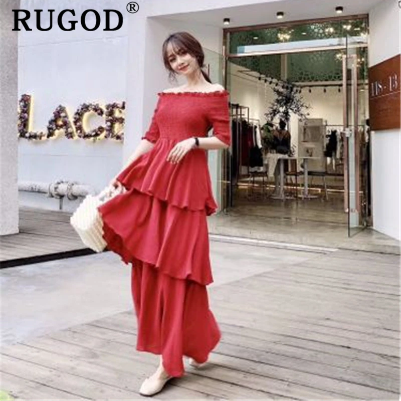 Женское длинное платье с открытыми плечами RUGOD элегантное офисное макси