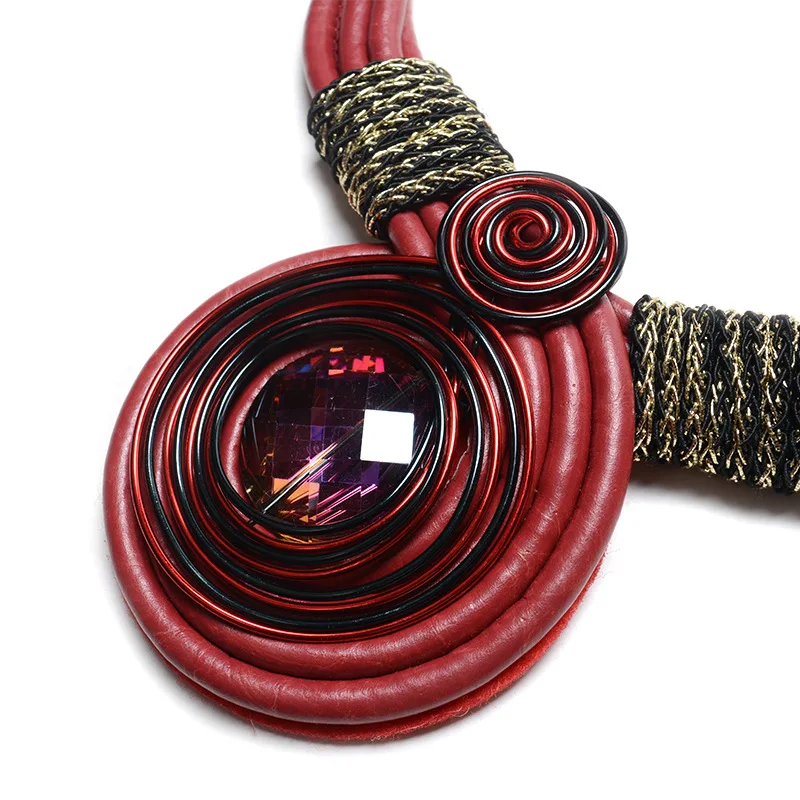 Ожерелье и кулоны женское винтажное круглое многослойное из кожи|leather necklace|fashion