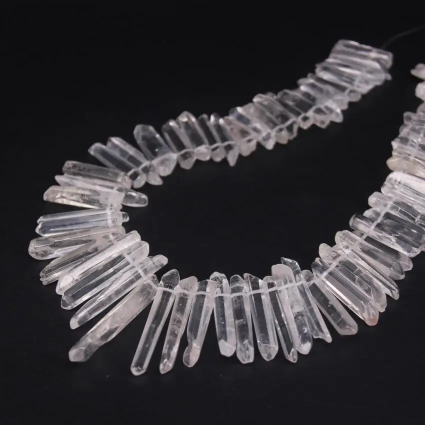 

60-66pcs/Strand Top Drilled Polished Natural Clear Quartz Point Beads,Raw Crystal Quartz Gems Tusk Stick Spike Pendants Jewelry