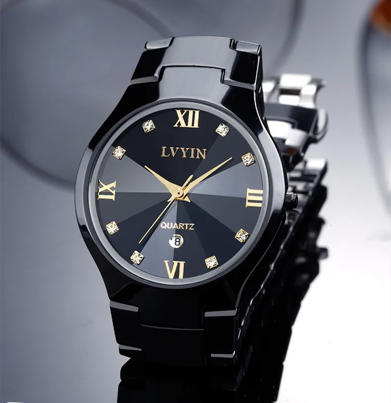 Relogio Montre Femme для влюбленных Черные Керамические нарядные часы кварцевые Деловые с
