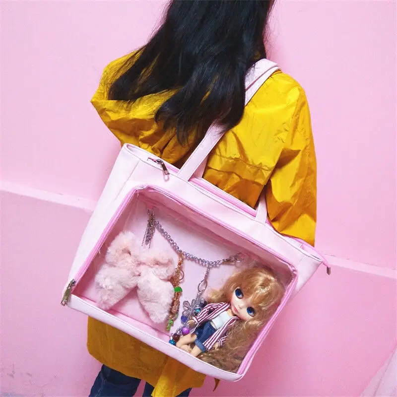 Женская милая прозрачная сумка Itabag черная розовая на плечо в стиле аниме