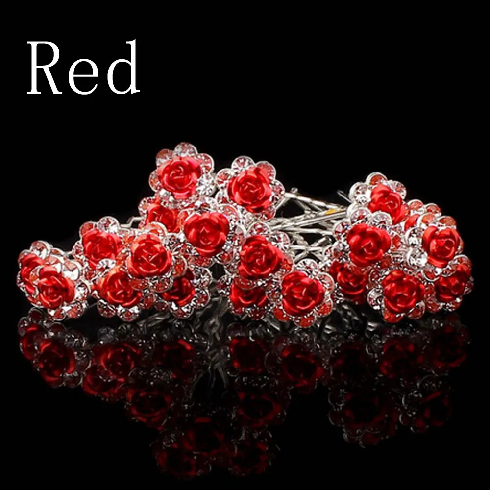 red 20 шт./упак. Свадебные прозрачные хрустальные стразы роза цветок Заколки для волос аксессуары для волос украшения заколки Головные уборы для Для женщин - Цвет: red