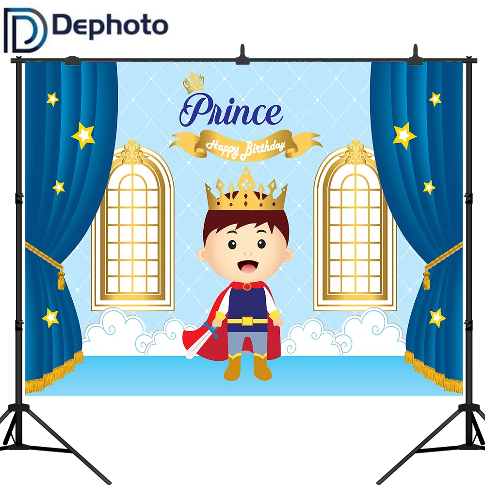 Dephoto Королевский принц фон детский душ День Рождения Декор Синий Занавес фото