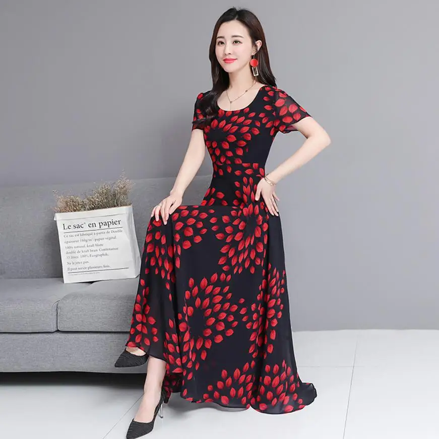 Повседневное шифоновое платье цветочный принт летнее 2019 женская обувь Vestidos дамы
