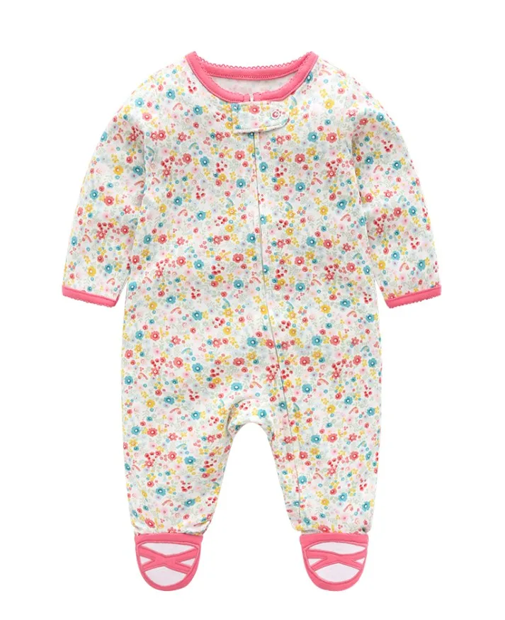 Pink flowers Одежда для малышей; детские комбинезоны с единорогом для девочек; Одежда для новорожденных мальчиков; Хлопковая пижама; комбинезон; bebe; осенняя одежда для маленьких девочек - Цвет: Pink flowers