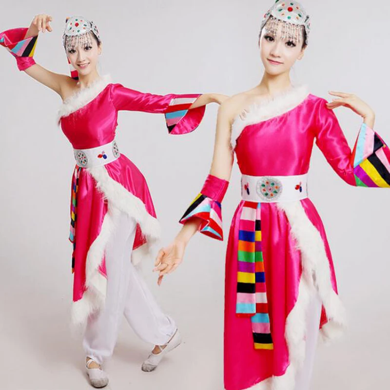 Тибетские национальные танцевальные костюмы с короткими рукавами Одежда для