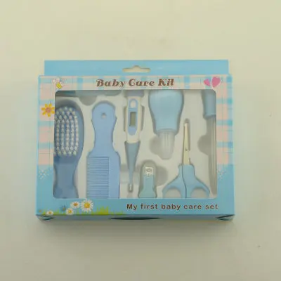 8PCS Blue Подарочный набор для ухода за новорожденными, набор для ухода за волосами для мальчиков и девочек, безопасные маникюрные машинки для стрижки ногтей, гребень, кисть для волос, термометр для ухода за детьми - Цвет: 8PCS Blue