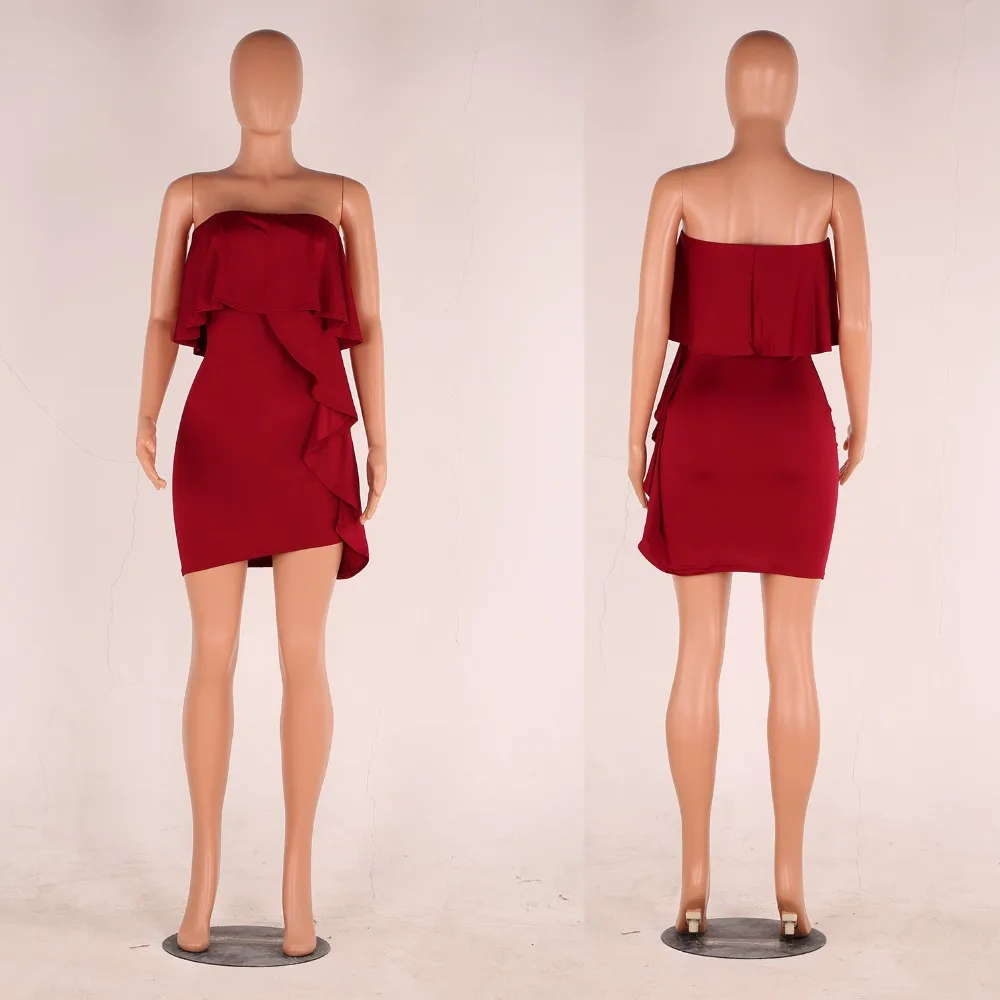 Белый без бретелек оборками Chic Bodycon платье Новая Для женщин рукавов с открытыми