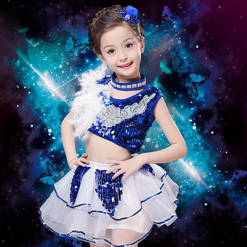Детские танцевальные костюмы для девочек пушистая вуаль чарлидеры блестки