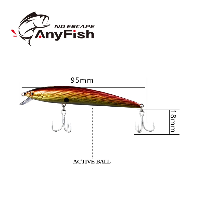 Рыболовная приманка ANYFISH RV MINNOW 95F 9 5 см 8 2 г жесткая с рыболовными крючками