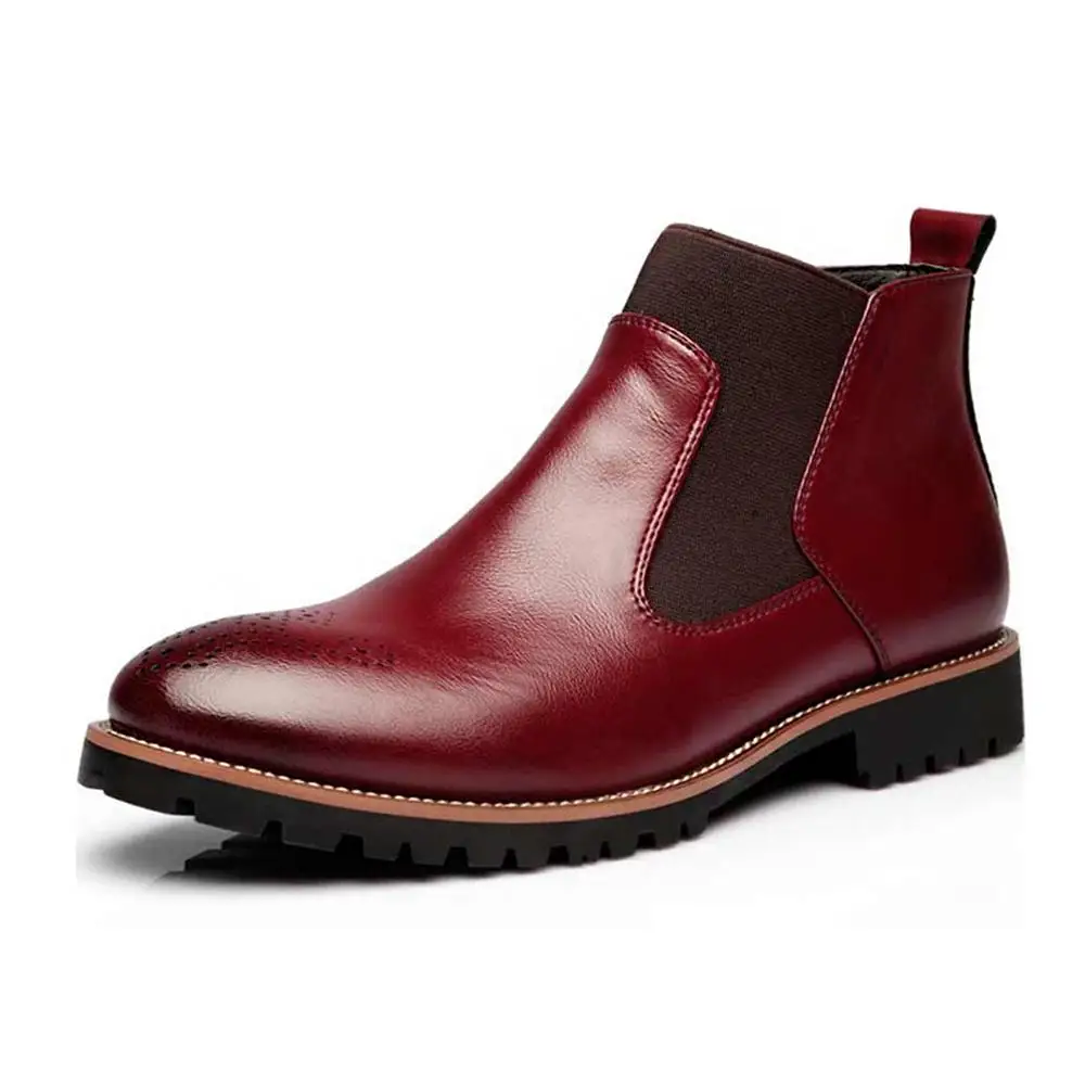 Spring/Winter Fur Men Chelsea Boots British Style Fashion Ankle Black/Brown/Red Brogues Soft Leather Casual Shoes |