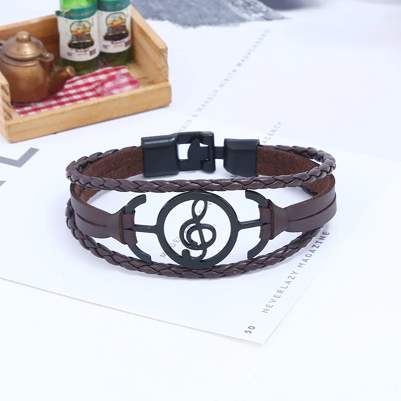 Fashion Casual Vintage Charm Bangle Wrap Braided Woven Leather Music Note Cuff Buckle Bracelet Wristbands Handmade Jewelry | Украшения и