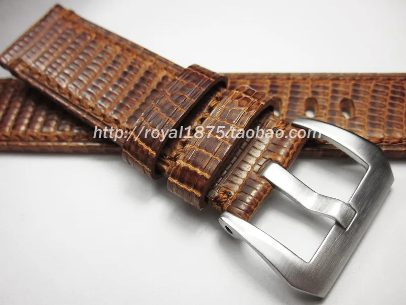 

Luxury Retro Brown Lizard Pattern Genuine Leather 22mm Watche Band Strap Belt Watchband With Stainless Steel Silver Clasp Buckle