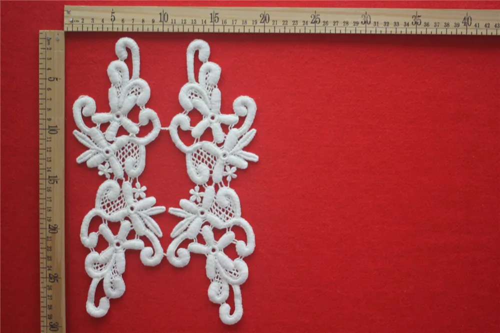 

Embroidered white cotton Flower Lace applique motif Neckline Collar Patches Sew on Applique free shipping
