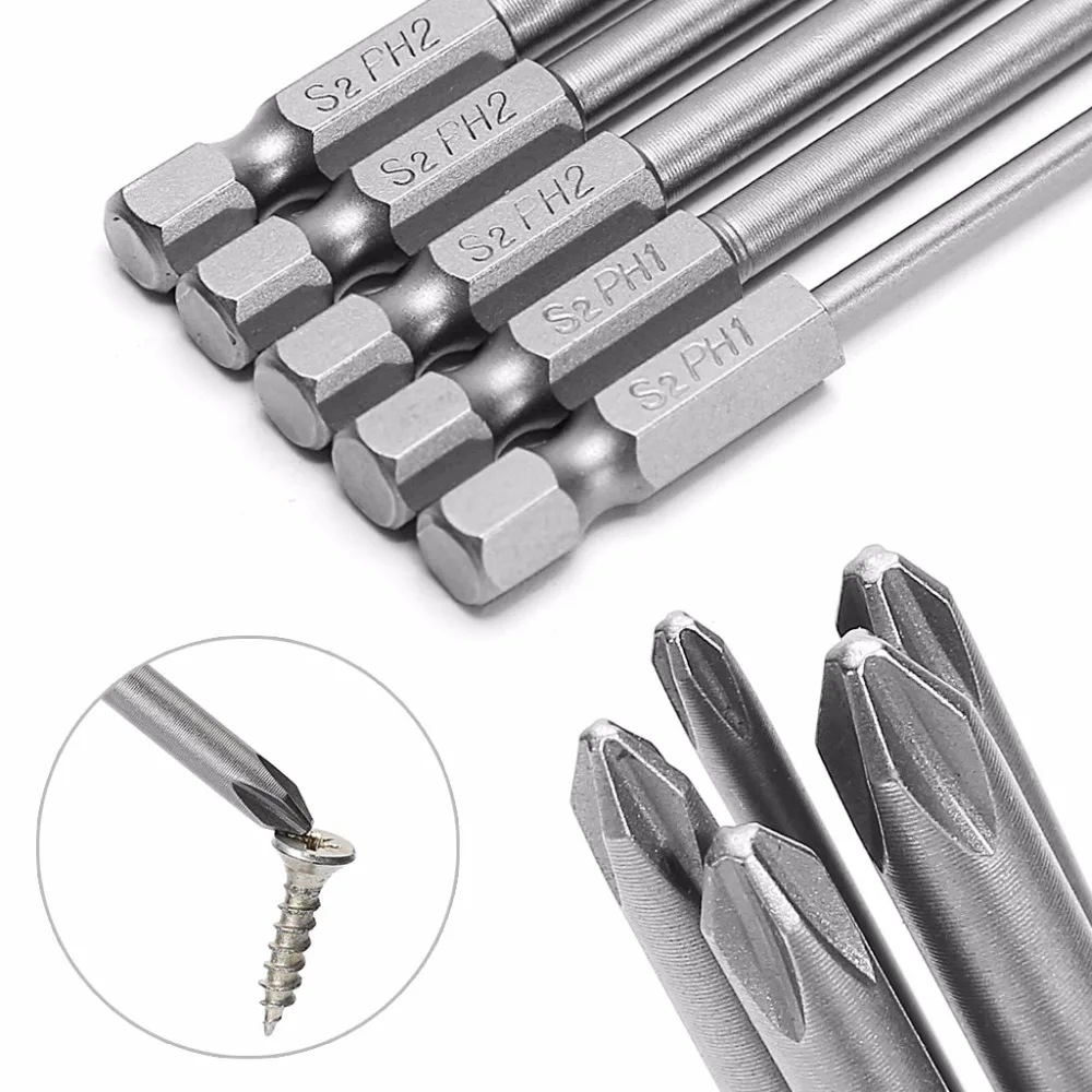 

5 Pcs 1/4'' 150mm Long S2 Magnetic Cross Head PH1 PH2 Electric Screwdriver Bit