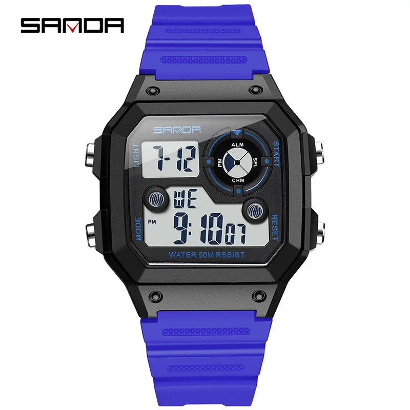blue SANDA спортивные мужские часы модные повседневные электронные часы Мужские военный армейский Спорт водонепроницаемые цифровые часы relogio masculino - Цвет: blue