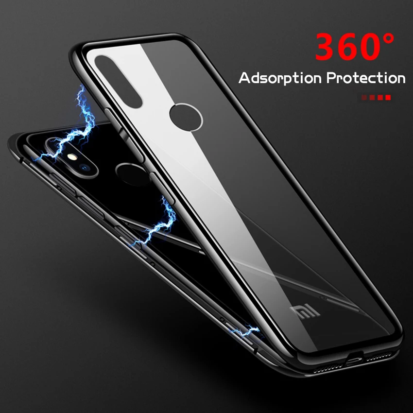 Luxury Magnetic Adsorption Cases for Xiaomi Mi 8 Se Lite A2 Pocophone F1 Redmi Note 5 Pro Metal Frame Tempered Glass Back Cover |