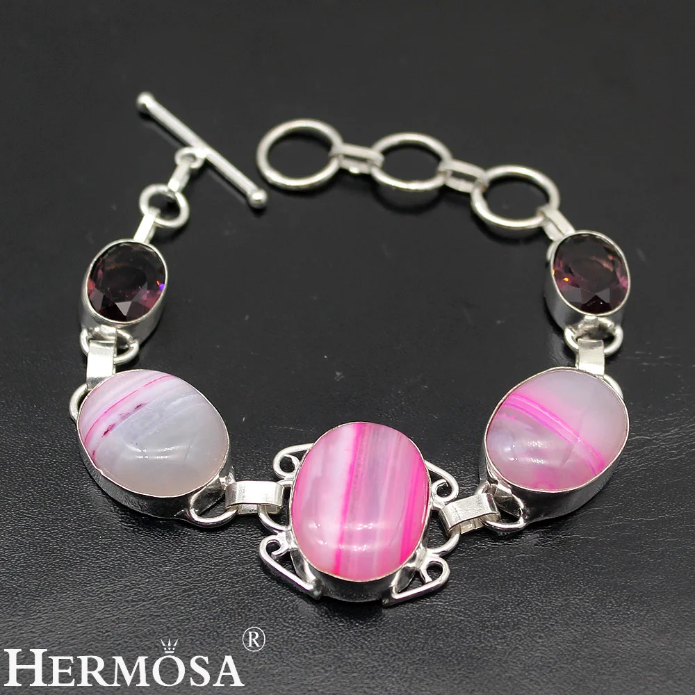 Hermosa ювелирные изделия из натуральных полудрагоценных камней серебряного цвета