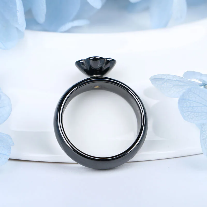 Обручальные кольца в форме розы черные белые керамические шириной 6 мм с крупным