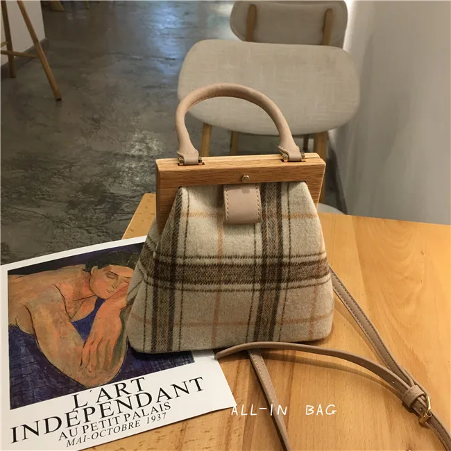 Новая женская сумка в стиле ретро с деревянным зажимом клетку леопардовым