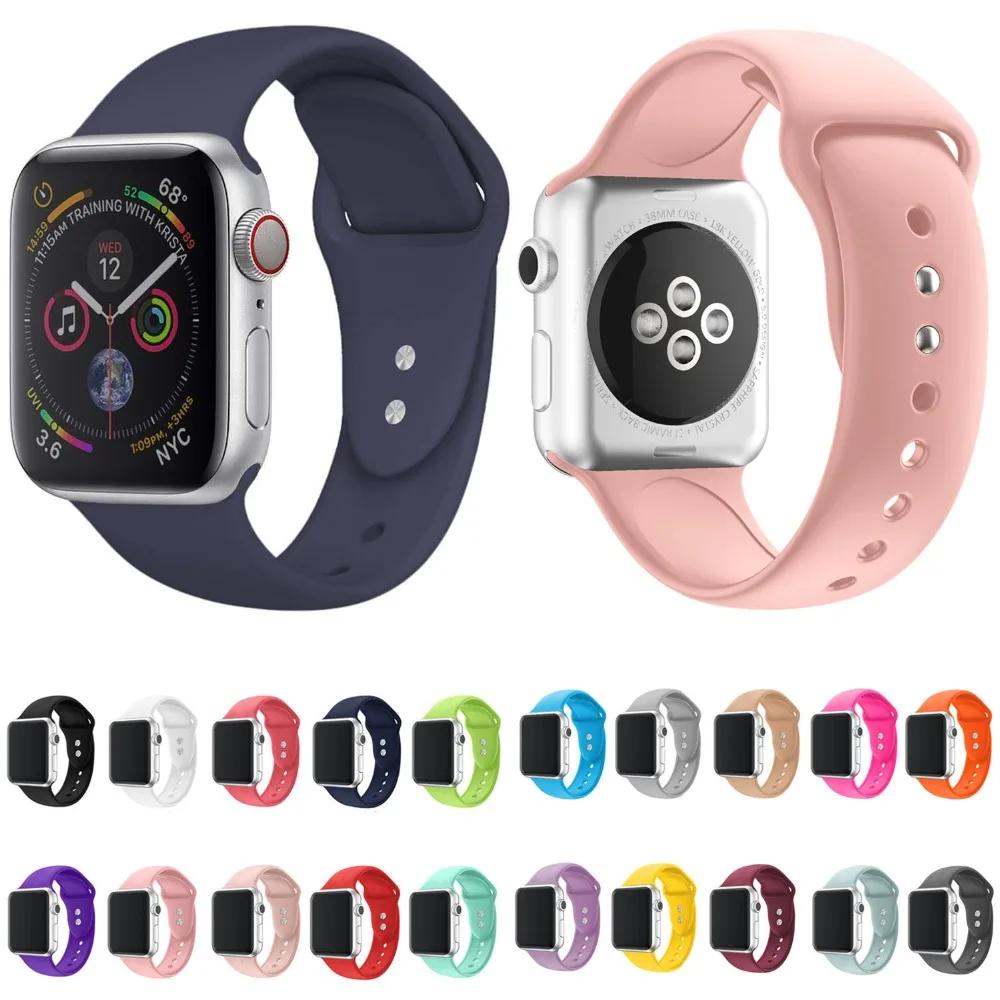 Силиконовый браслет для Apple Watch 38 мм 42 40 44 сменные спортивные Смарт часы с